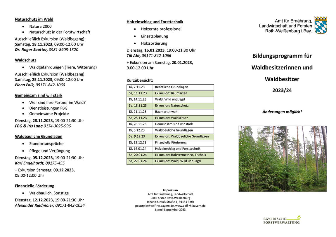 Bildungsprogramm für Waldbesitzerinnen und Waldbesitzer 2023/24