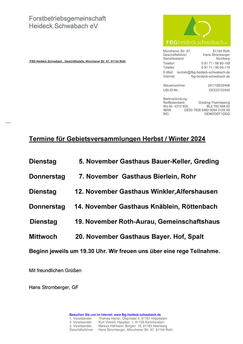 Termine Gebietsversammlungen 2024