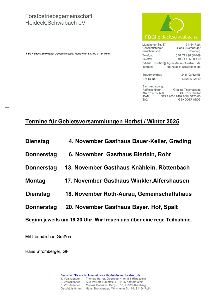 Termine Gebietsversammlungen 2025