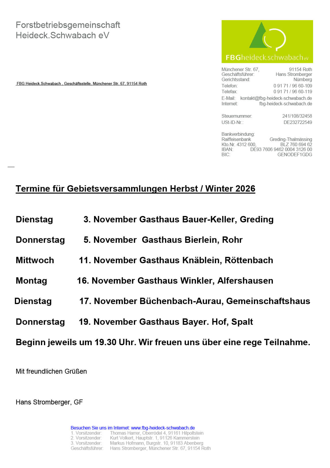 Termine Gebietsversammlungen 2026