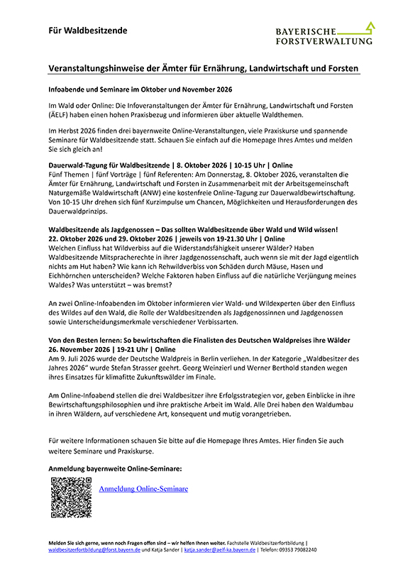Veranstaltungshinweise der AELF im Oktober und November 2026
